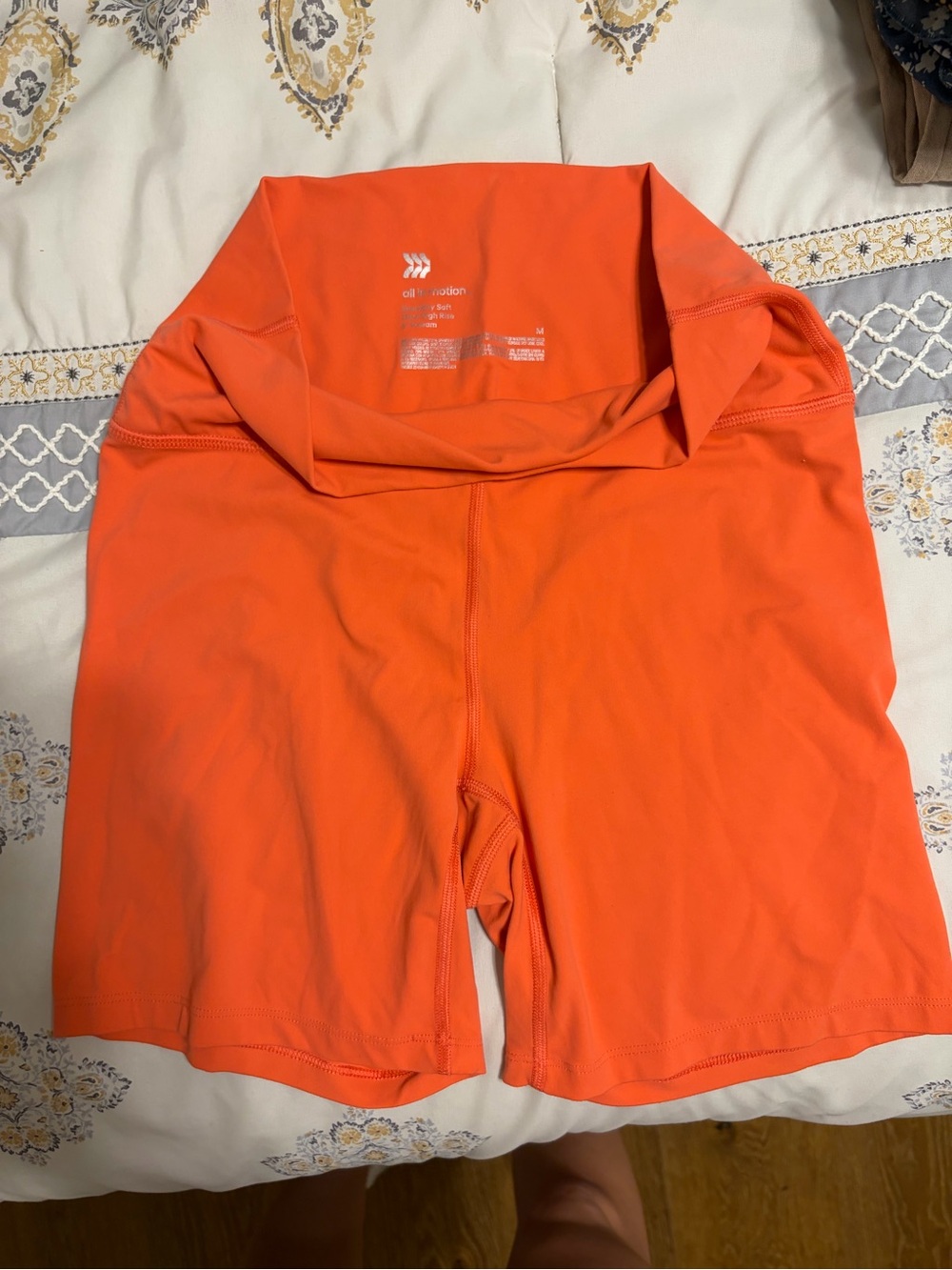 H&M Women's Bright Orange High-Waist Athletic Bike Shorts